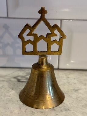 Vintage Brass Decorative Bell with Cutout Church Cross Top